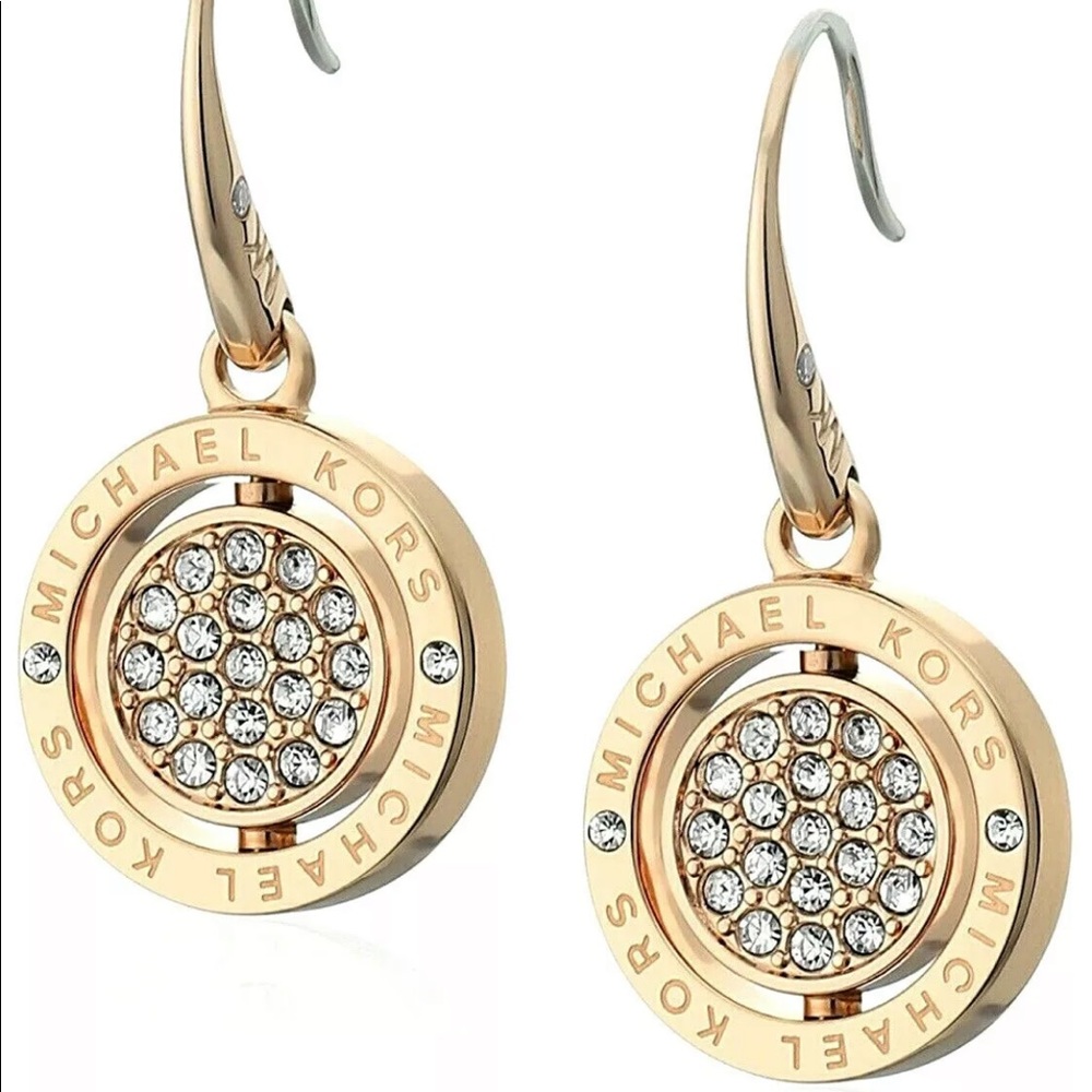 New MICHAEL KORS GOLD-TONE FLIP GLITZ REVERSIBLE CRYSTAL PAVE EARRINGS NEW - Picture 3 of 12